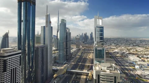 Sheikh Zayed Rd, traffic and new high rise buildings along Dubai's main road Video stock 7735740