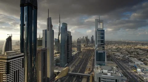 Sheikh Zayed Rd, traffic and new high rise buildings along Dubai's main road Video stock 7735743