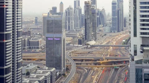 Sheikh Zayed Rd, traffic and new high rise buildings along Dubai's main road Video stock 7735793