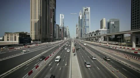 Sheikh Zayed Rd, traffic and new high rise buildings along Dubai's main road Video stock 11006503