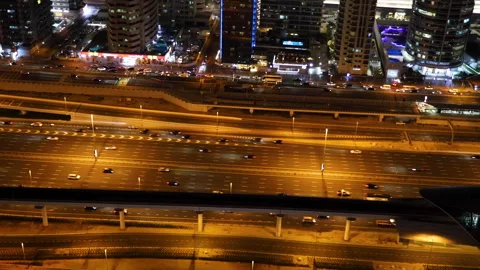 Sheikh Zayed road evening traffic, high angle shot Stock Footage 303695591