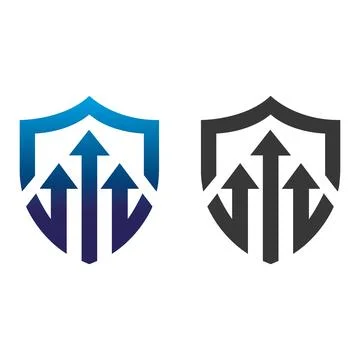 Sheild Arrow up Increased protection logo design glyph vector. Illustrazione stock