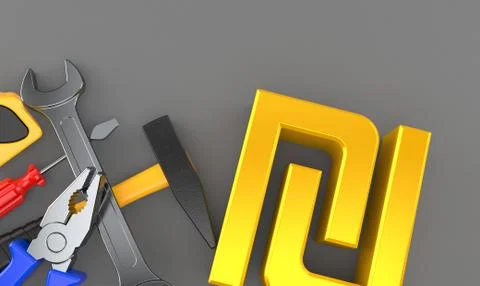 Shekel currency with work tools Stock Illustration