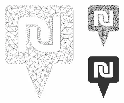 Shekel Map Pointer Vector Mesh 2D Model and Triangle Mosaic Icon 스톡 일러스트