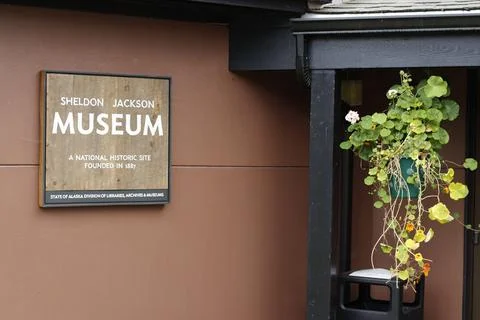 Sheldon Jackson Museum Sign - Explore Alaskas Rich Heritage in Sitka Stock Photos