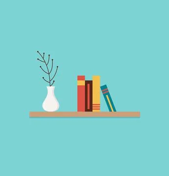 Shelf with books Flat style vector design template. Illustrazione stock
