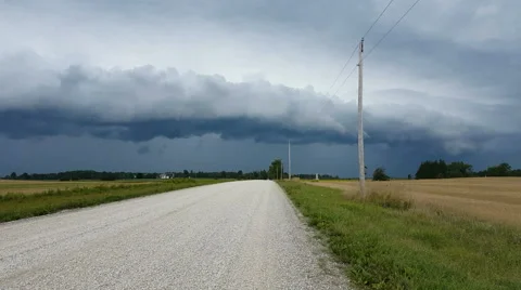 Shelf cloud on approaching severe thunderstorm Stock Footage 66356802