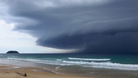 Shelf cloud at Karon Beach Phuket Thailand Stock-Footage 77599040