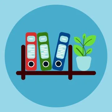 Shelf With Files Folder And Plant Icon Stock Illustration