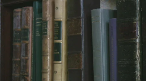 Shelf filled with old valuable books Stock Footage 577652