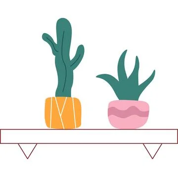 Shelf with flower pot vector home interior icon 库存插图