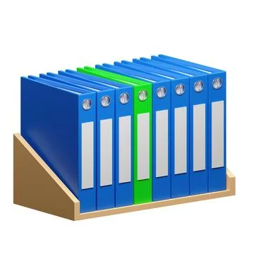 Shelf with folders. Office shelf with documents and files. Interior of office Stock Illustration
