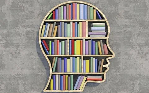Shelf in head shape stocked with colourful books Stock Illustration
