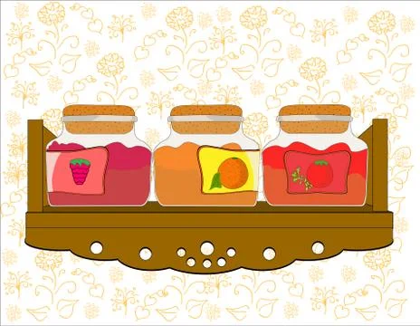 Shelf with  jars of jam vector Stock Illustration
