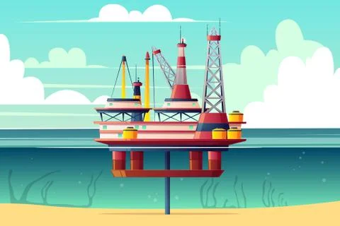 Shelf oil platform cross section cartoon Illustration