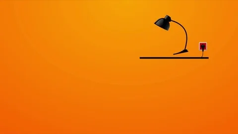 Shelf on the orange colored wall with jumping desk lamp. Intro design. The lamp  Stock Footage 69742876