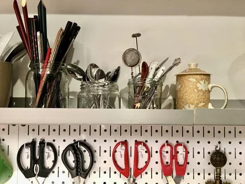 Shelf-scape of utensils Stock Photos
