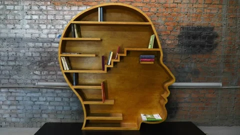 Shelf in the shape of a human head. Books fill the shelf. Stop motion Vidéo 162157277