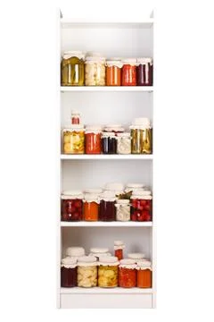 Shelf with various preserves Stock Photos