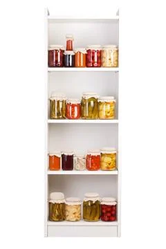 Shelf with various preserves Stock Photos