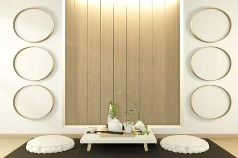 Shelf wall in modern empty room Japanese - tropical style,minimal designs. 3D Stock Illustration