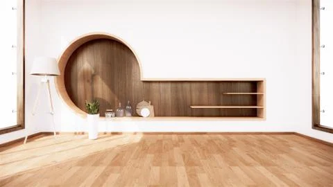 Shelf wall in modern empty room Japanese minimal designs. 3D rendering Stock Illustration