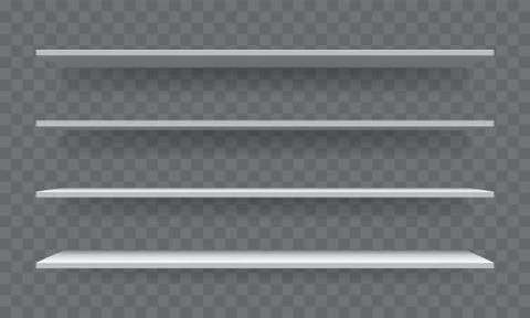 Shelf white empty 3D realistic vector bookshelf Illustrazione stock