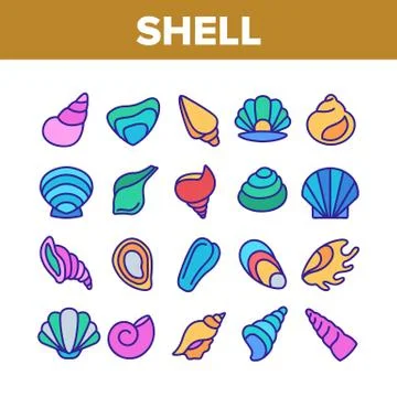 Shell And Marine Conch Collection Icons Set Vector Stock Illustration