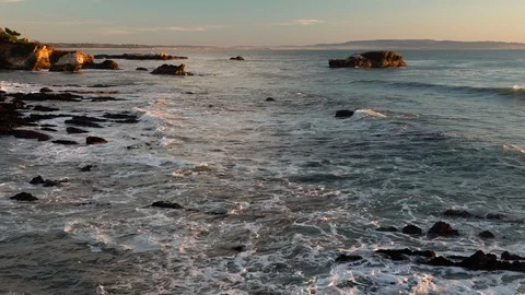 Shell Beach cliffs and Pacific Ocean at sunset.  Pismo Beach area, California Co Stock Footage 123143317