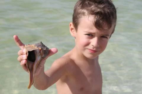 Shell with boy in background Foto stock