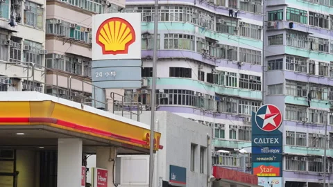 Shell Caltex Logo Hong Kong Gas Station Signage Chevron Energy Oil Industry Stock Footage 333022426