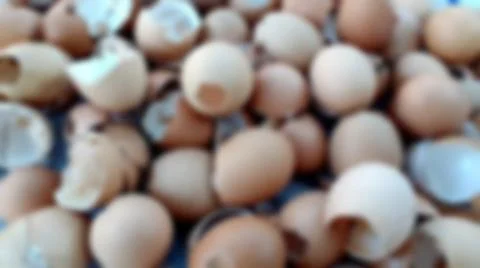 Shell of an egg with many eggshells, and bokeh blurred background. Stock-Fotos