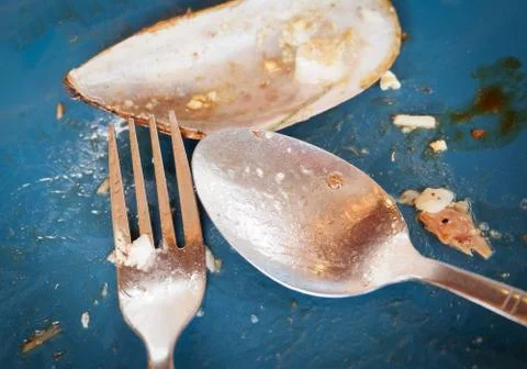 Shell empty plate, dirty after the meal is finished breakfast / After eating  Stock Photos
