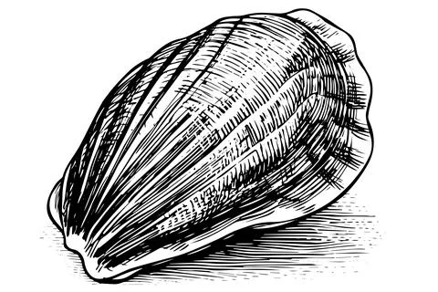 Shell engraved in hand drawn style on white background. Vector sketch. 스톡 일러스트