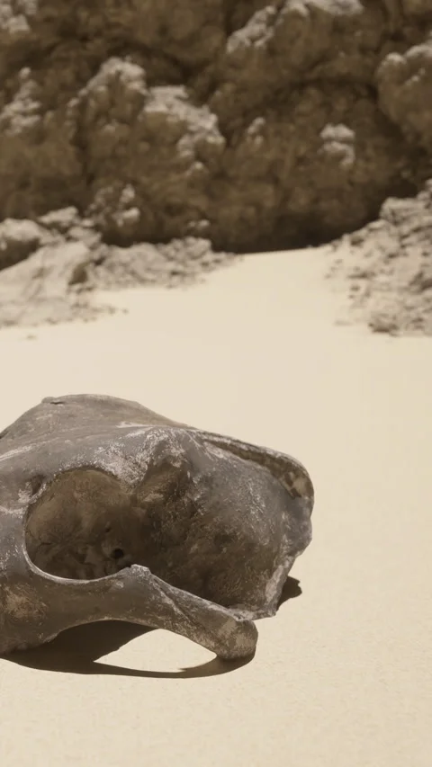 Shell found on sand near rocky wall during daytime by the beach Stock Footage 340259895