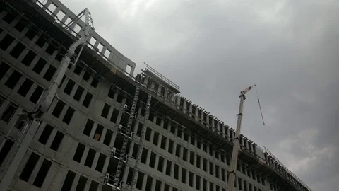 Shell of a future business building, wide shot Stock Footage 82446724