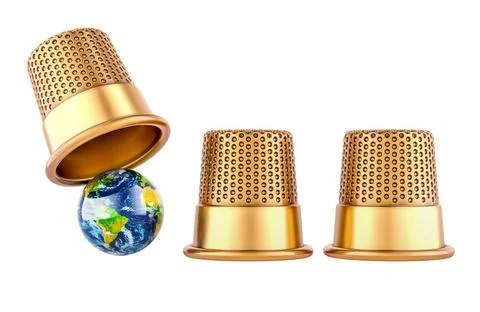 The shell game with Earth Globe, thimble game. 3D rendering The shell game... Stock Photos