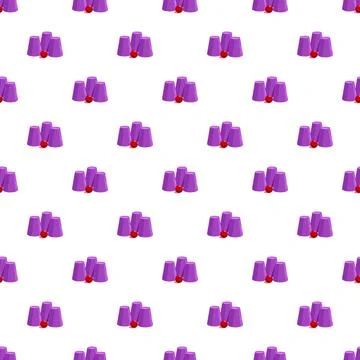 Shell game pattern with red ball and purple cups 스톡 일러스트