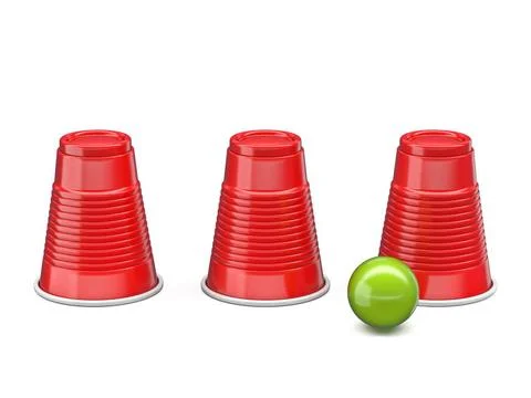 Shell Game three red cups and green ball 3D Shell Game three red cups and ... Stock Photos