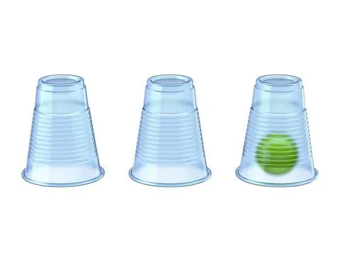 Shell Game three transparent cups and green ball 3D Shell Game three trans... Stock Photos
