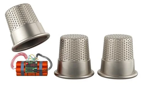 The shell game with TNT bomb explosive and digital countdown timer, 3D rend.. Stock Illustration