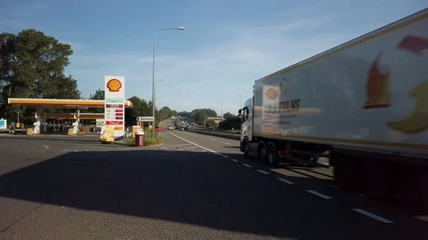 Shell Garage Barnsdale Bar Northbound A1 Slow Motion Stock Footage