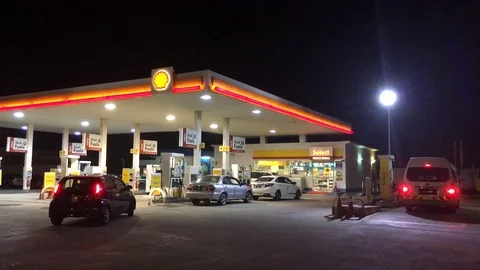Shell Gas station at night Stock Footage 107258052
