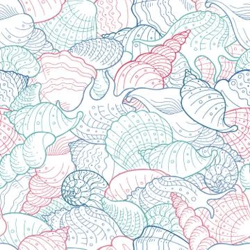 Shell graphic color seamless pattern background sketch illustration vector Stock Illustration
