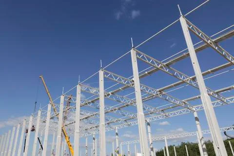 Shell of a logistics hall concrete pillars and roof construction Duisburg North Stock Photos