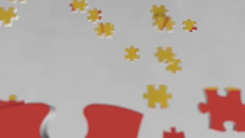 SHELL logo being composed with puzzle pieces, editorial animation Stock Footage 103753556
