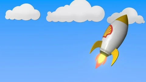 SHELL logo on a rocket mockup. Editorial success related loopable 3D animation Stock Footage 114294009