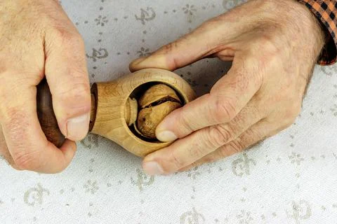 Shell nut with a hand tool Foto stock
