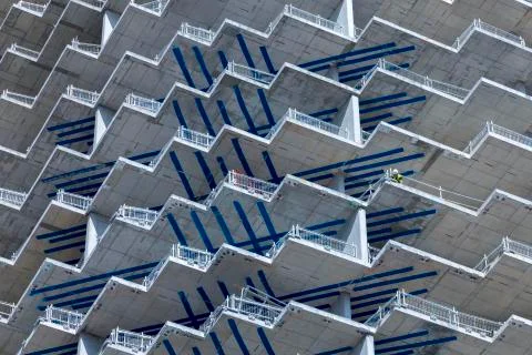 Shell of an office tower ceiling and wall construction Canary Wharf London Stock Photos