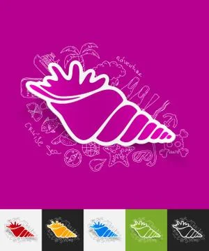 Shell paper sticker with hand drawn elements Illustrazione stock